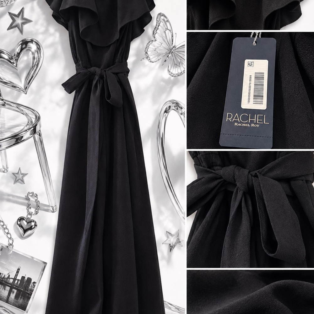RACHEL Rachel Roy Black Ruffle-Trim Tie-Waist Maxi Dress